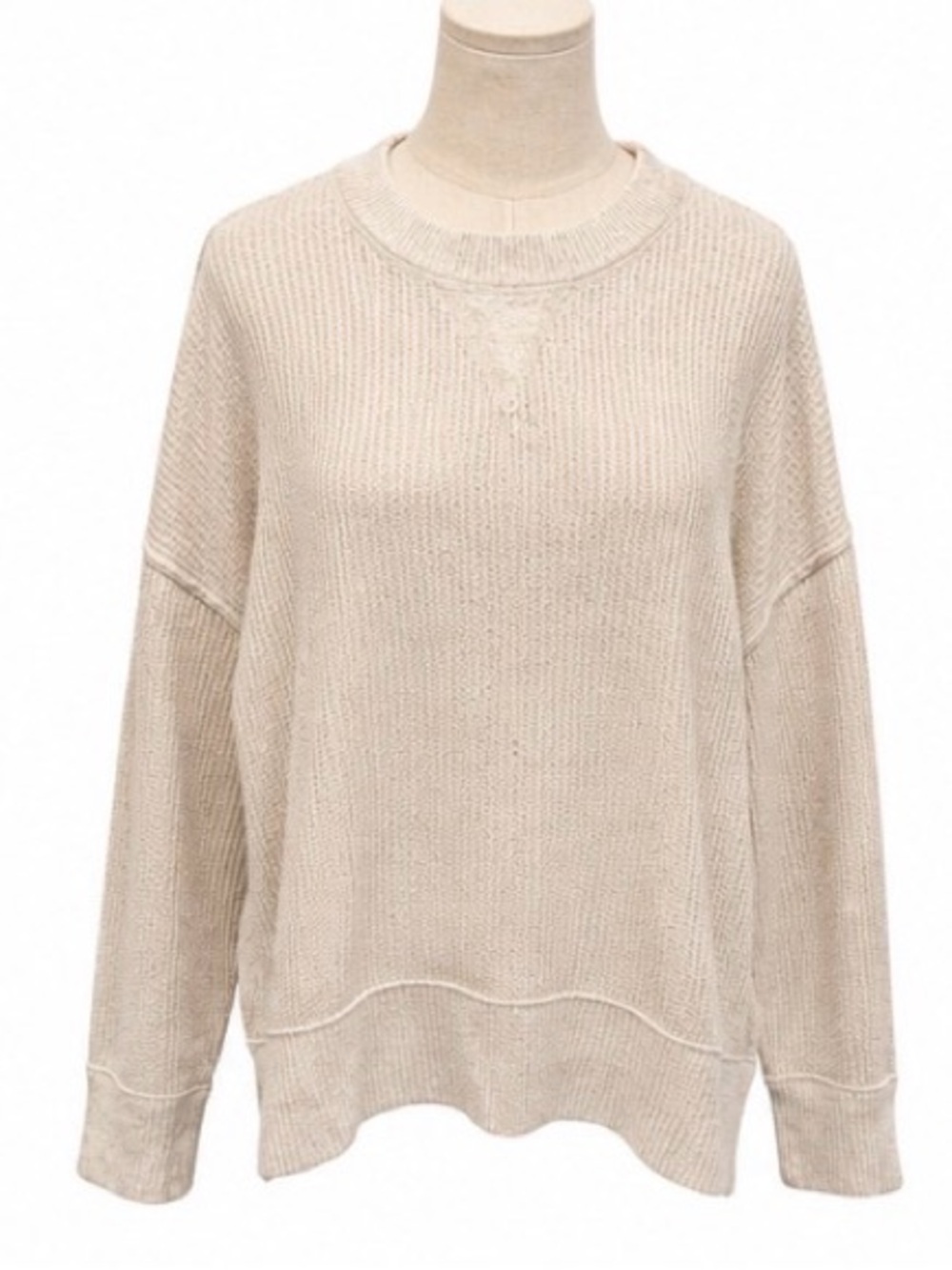 Aerie Medium Oversized Beige Textured Knit Sweatshirt